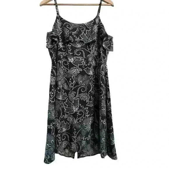 SANCTUARY Anthropolgie Dress Black Floral Sz Medium Adjustable Ruffle Sleeveless - Picture 2 of 10